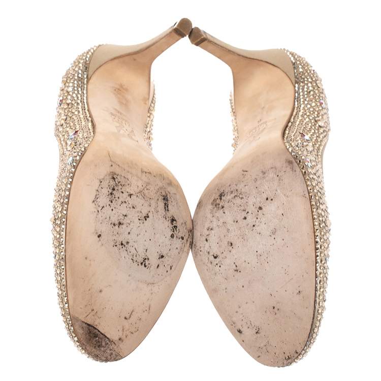 مملوكة مسبقًا Gina Beige Crystal Embellished Satin Pumps Size 39