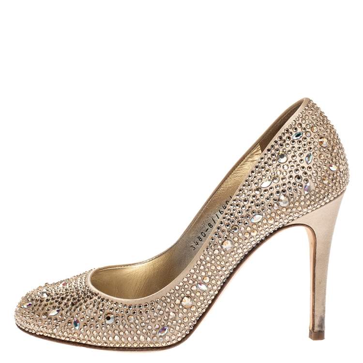 مملوكة مسبقًا Gina Beige Crystal Embellished Satin Pumps Size 39