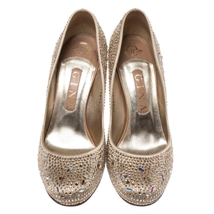 مملوكة مسبقًا Gina Beige Crystal Embellished Satin Pumps Size 39