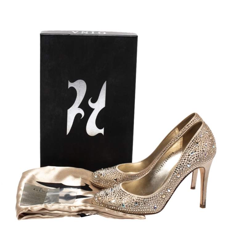 مملوكة مسبقًا Gina Beige Crystal Embellished Satin Pumps Size 39