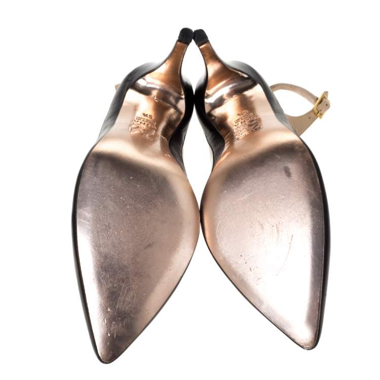 Pre Owned Gina Two Tone Leather Pointed Toe Slingback Sandals Size 38.5