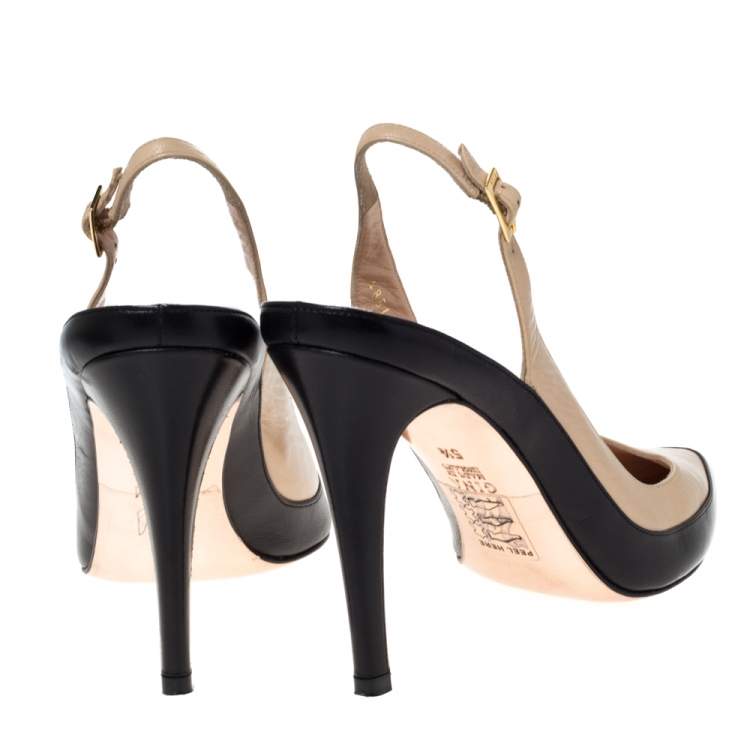 Pre Owned Gina Two Tone Leather Pointed Toe Slingback Sandals Size 38.5