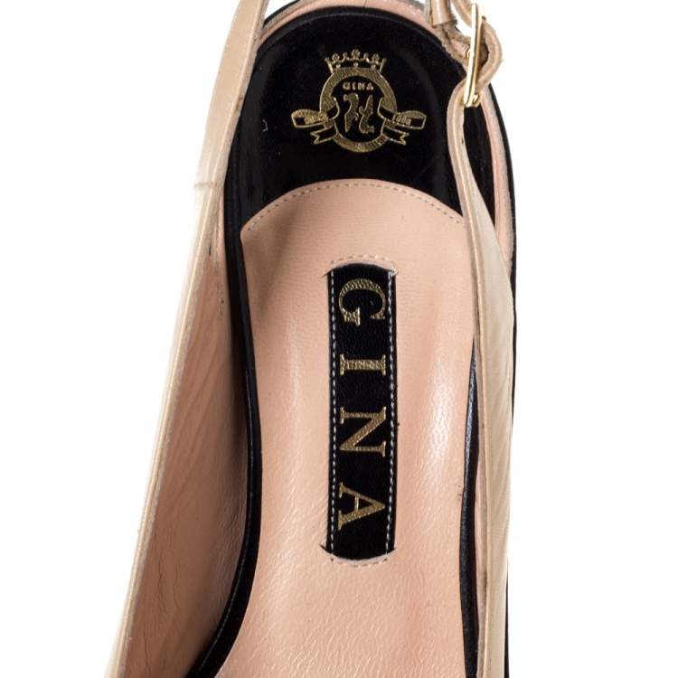 Pre Owned Gina Two Tone Leather Pointed Toe Slingback Sandals Size 38.5