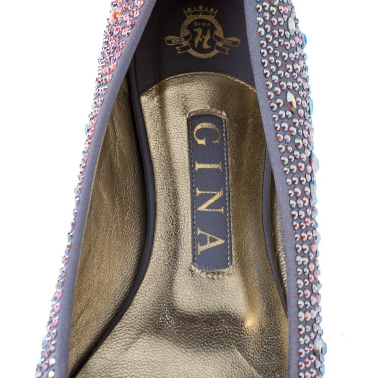 Pre Owned Gina Lilac Crystal Embellished Satin Ballet Flats Size 39