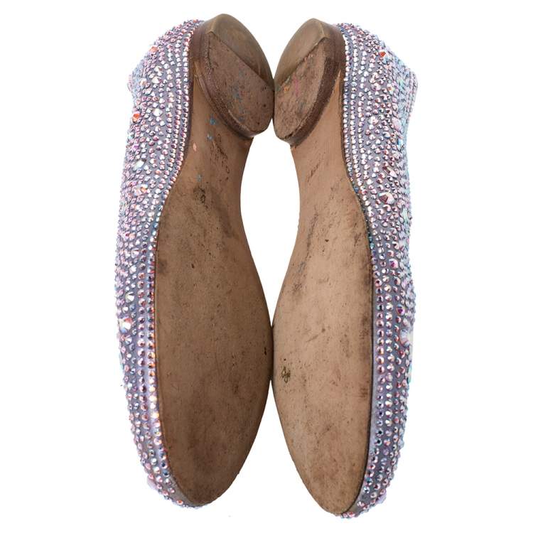 Pre Owned Gina Lilac Crystal Embellished Satin Ballet Flats Size 39