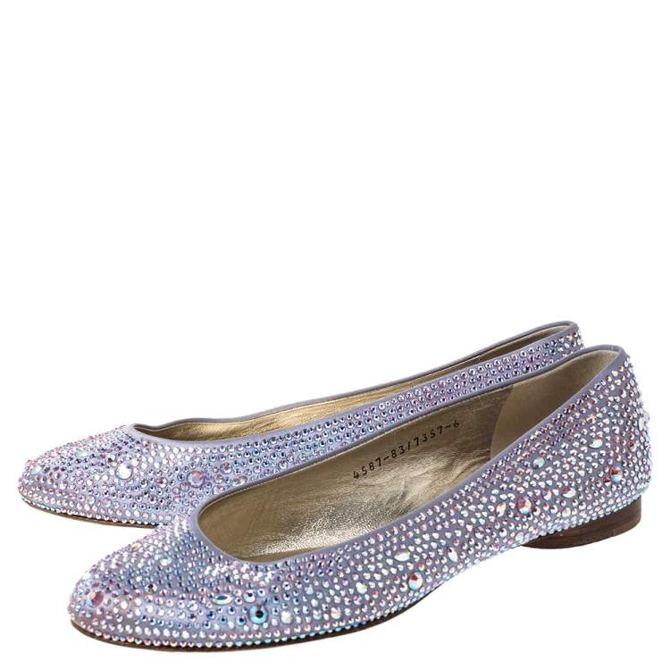 Pre Owned Gina Lilac Crystal Embellished Satin Ballet Flats Size 39