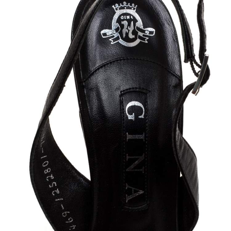 Pre Owned Gina Black Leather Pointed Toe Slingback Sandals Size 40.5