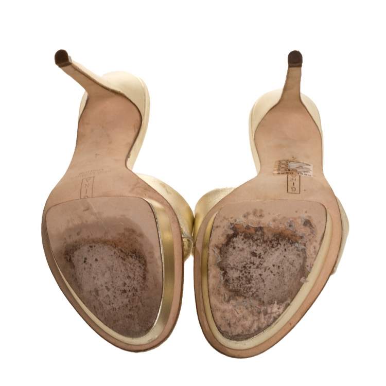 Pre Owned Gina Metallic Gold Leather Slide Sandals Size 37