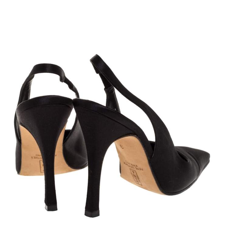 Pre Owned Gina Black Satin Pointed Toe Slingback Sandals Size 36