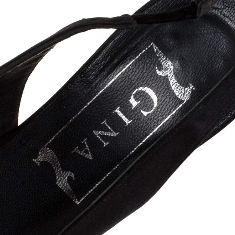 Pre Owned Gina Black Satin Pointed Toe Slingback Sandals Size 36