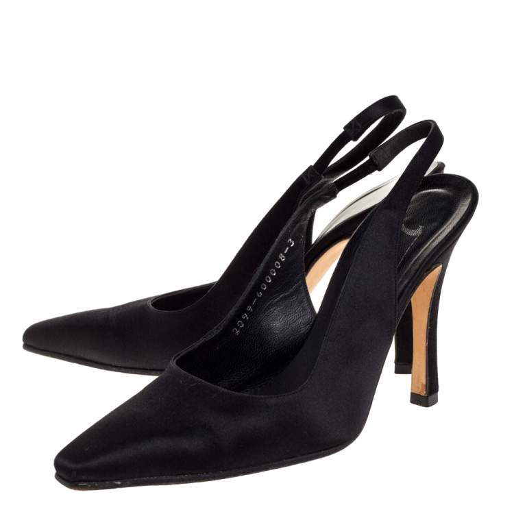Pre Owned Gina Black Satin Pointed Toe Slingback Sandals Size 36