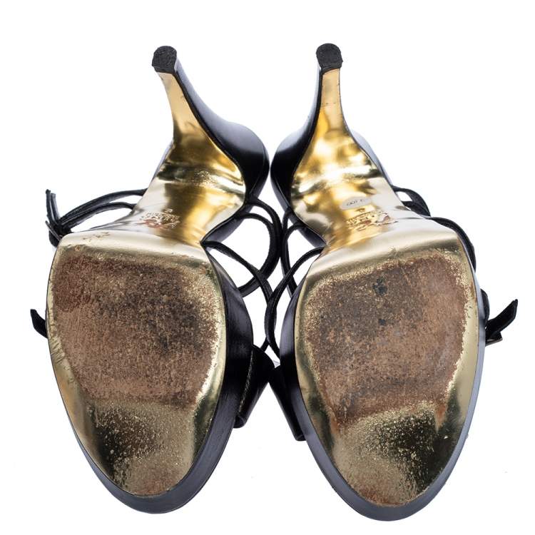 Pre Owned Gina Black Studded Leather Strappy Platform Sandals Size 38