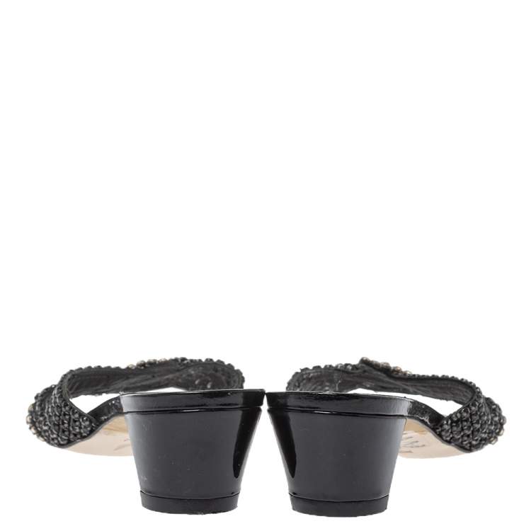 Pre Owned Gina Black Crystal Embellished Leather Strappy Sandals Size 37