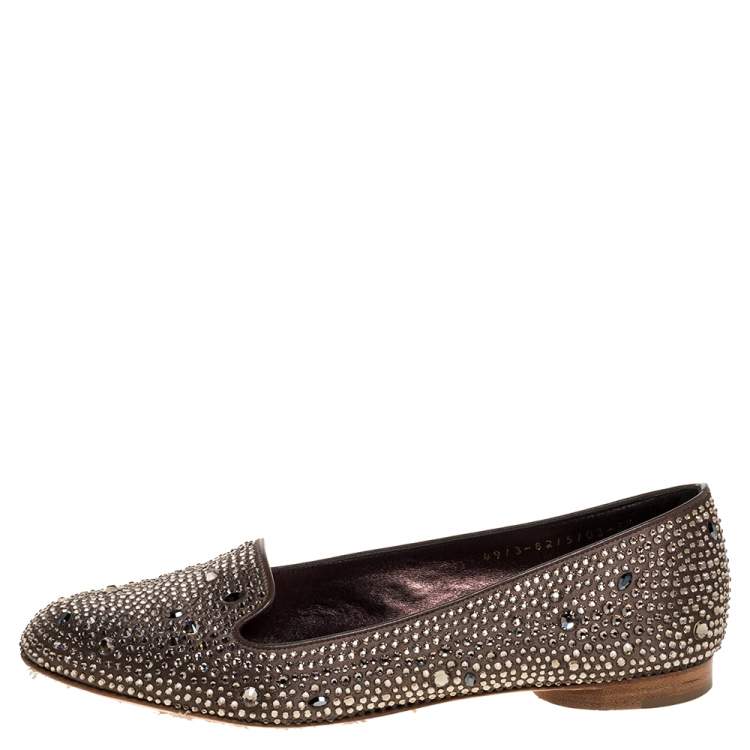 Pre Owned Gina Brown Crystal Embellished Satin Ballet Flats Size 38.5