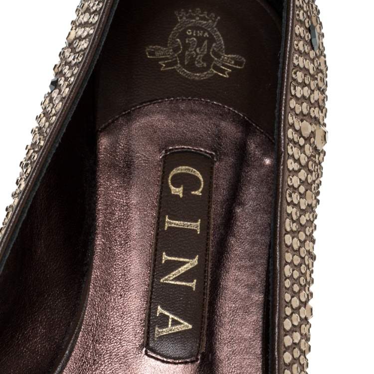 Pre Owned Gina Brown Crystal Embellished Satin Ballet Flats Size 38.5