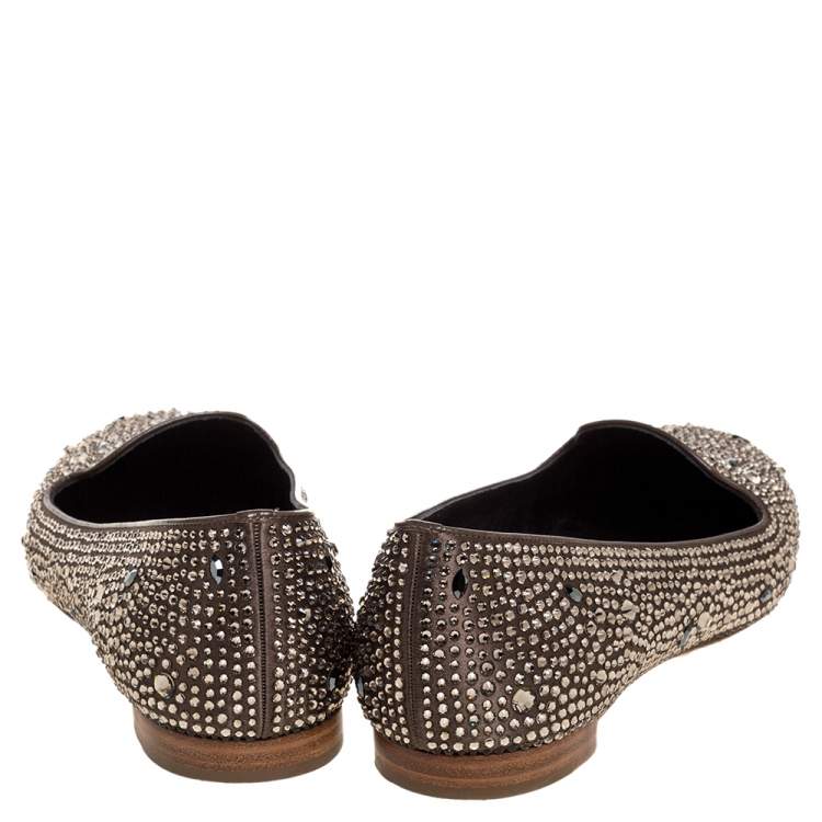 Pre Owned Gina Brown Crystal Embellished Satin Ballet Flats Size 38.5