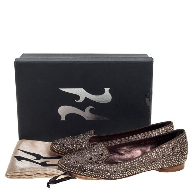Pre Owned Gina Brown Crystal Embellished Satin Ballet Flats Size 38.5
