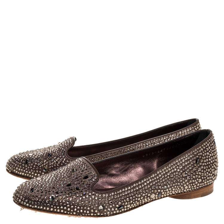 Pre Owned Gina Brown Crystal Embellished Satin Ballet Flats Size 38.5