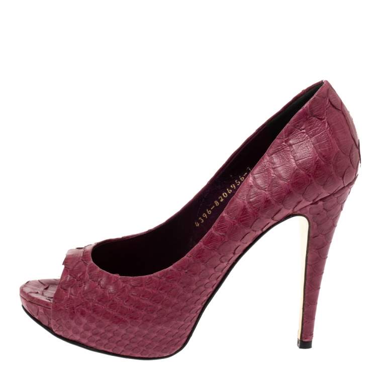 Pre Owned Gina Purple Python Peep Toe Platform Pumps Size 37