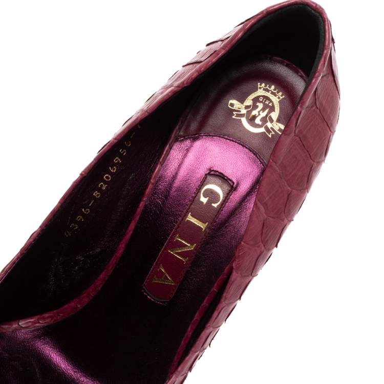 Pre Owned Gina Purple Python Peep Toe Platform Pumps Size 37
