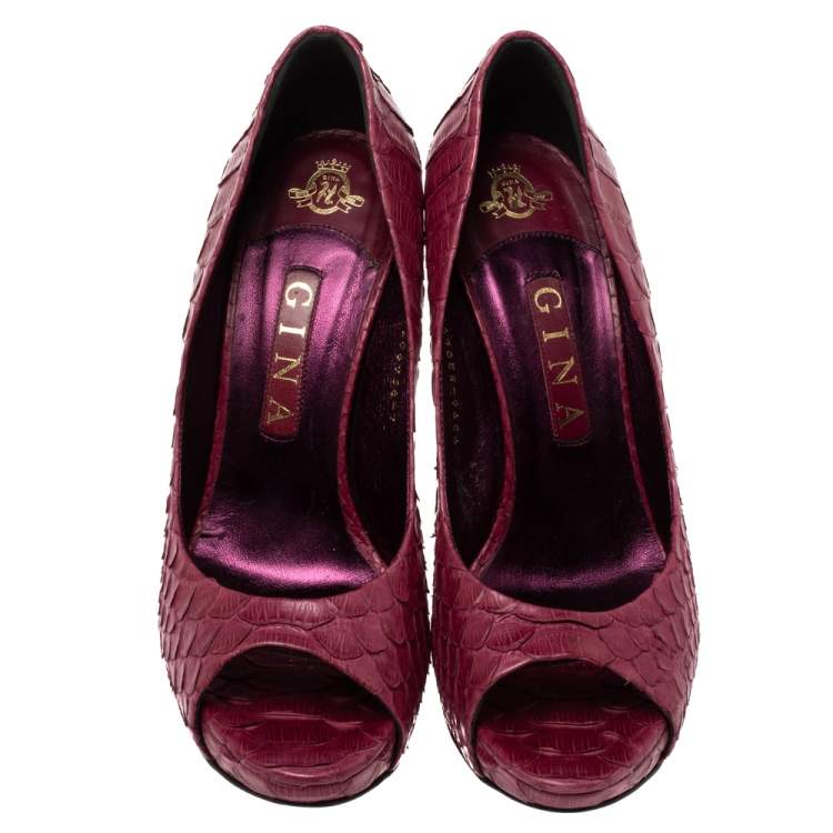 Pre Owned Gina Purple Python Peep Toe Platform Pumps Size 37