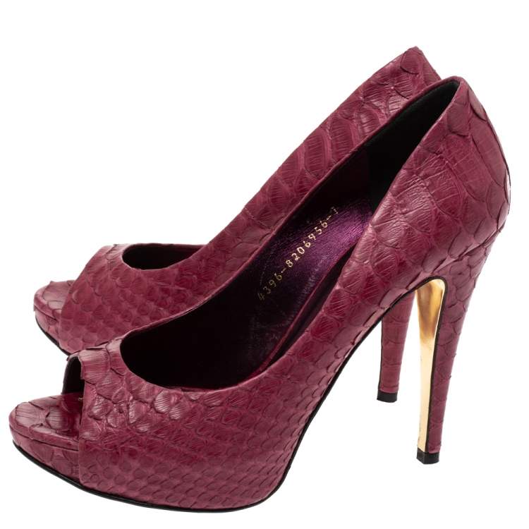 Pre Owned Gina Purple Python Peep Toe Platform Pumps Size 37