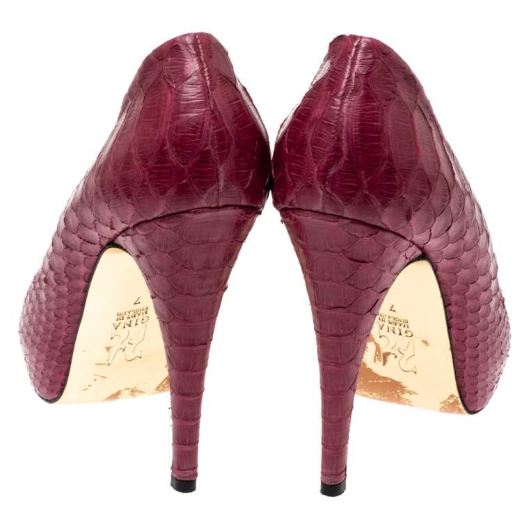 Pre Owned Gina Purple Python Peep Toe Platform Pumps Size 37