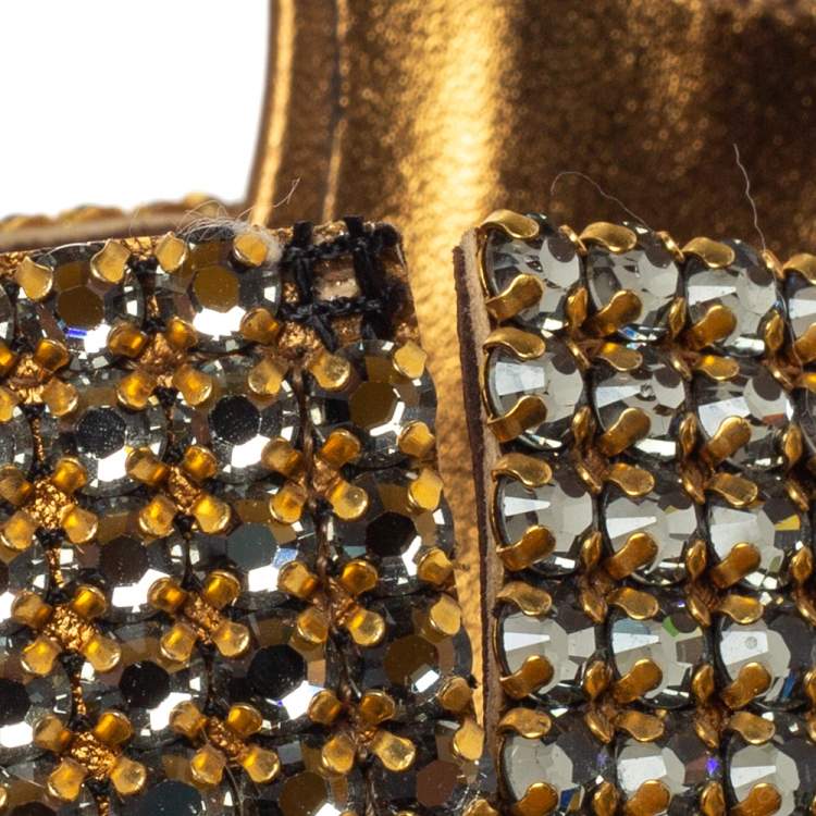 مملوكة مسبقًا Gina Bronze Leather Crystal Embellished Platform Sandals Size 39