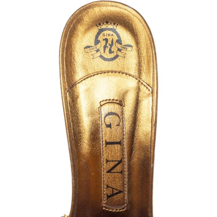 مملوكة مسبقًا Gina Bronze Leather Crystal Embellished Platform Sandals Size 39