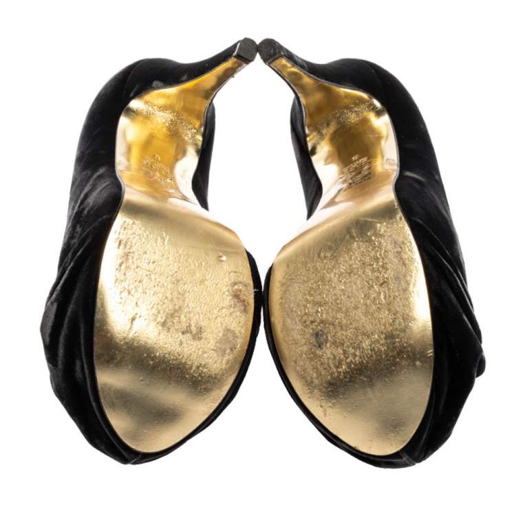 Pre Owned Gina Grey Velvet Claire Platform Pumps Size 39