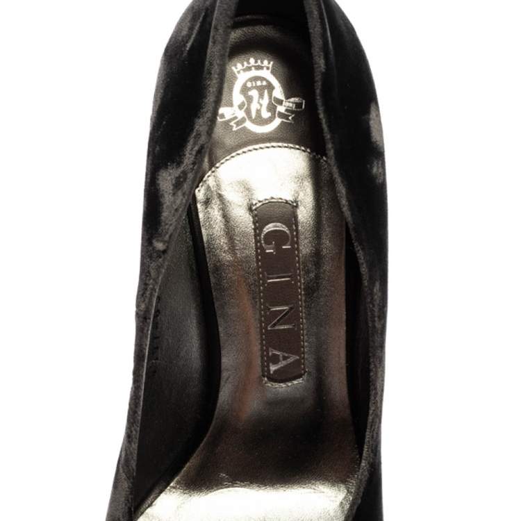 Pre Owned Gina Grey Velvet Claire Platform Pumps Size 39