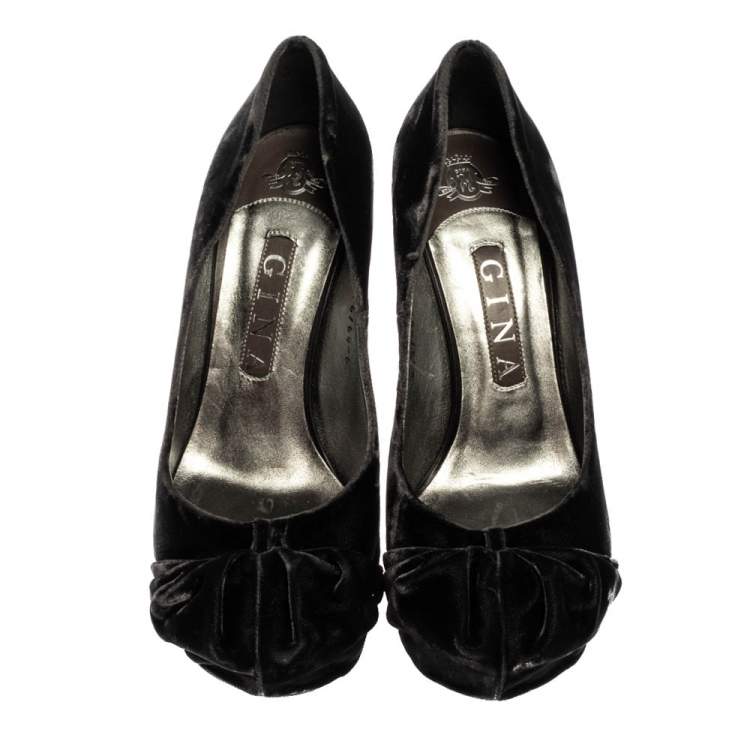 Pre Owned Gina Grey Velvet Claire Platform Pumps Size 39