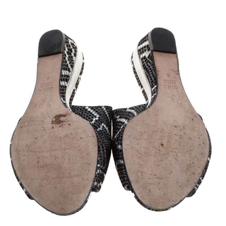 Pre Owned Gina Black Textured Suede Embellished Open Toe Mule Sandals Size 39