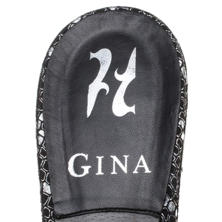 Pre Owned Gina Black Textured Suede Embellished Open Toe Mule Sandals Size 39