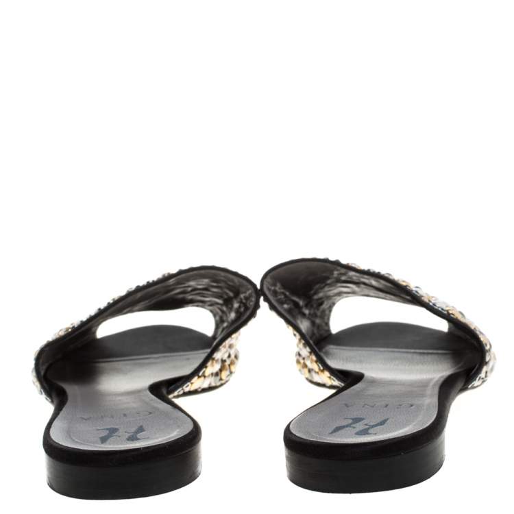 Pre Owned Gina Satin Crystal Embellished Flat Mules Size 39