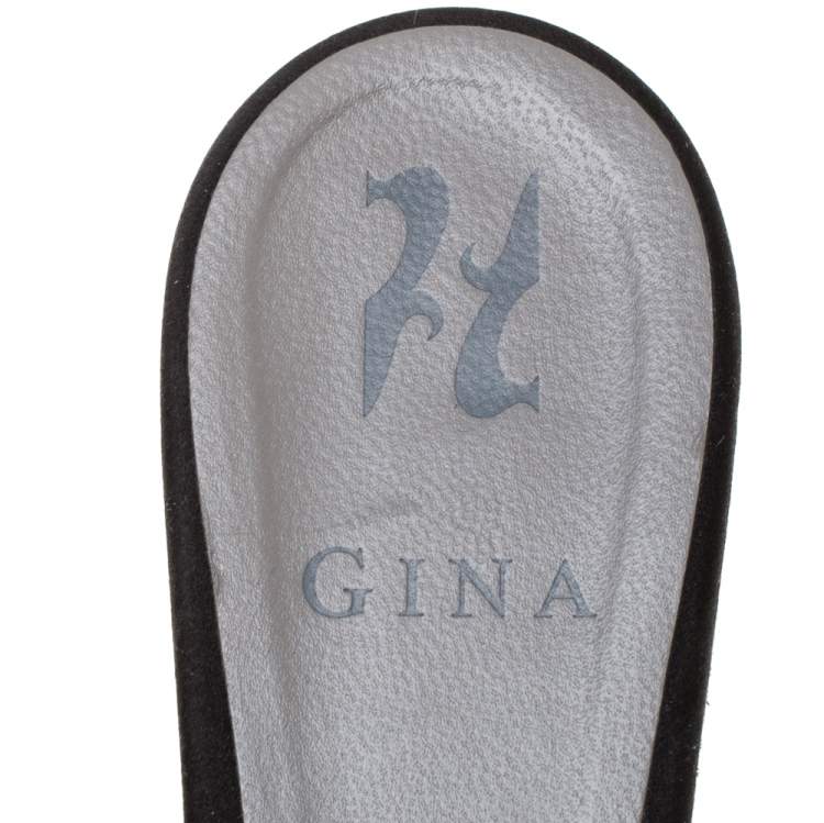 Pre Owned Gina Satin Crystal Embellished Flat Mules Size 39