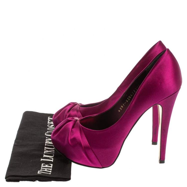 Pre Owned Gina Purple Satin Clair Hoodie Platform Pumps Size 38