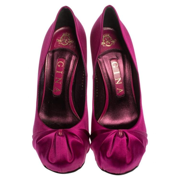 Pre Owned Gina Purple Satin Clair Hoodie Platform Pumps Size 38