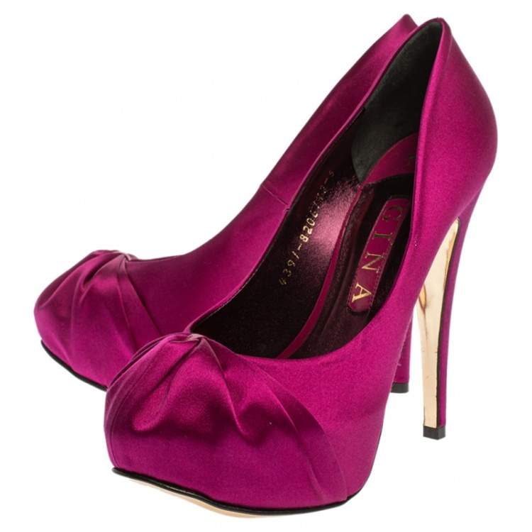 Pre Owned Gina Purple Satin Clair Hoodie Platform Pumps Size 38