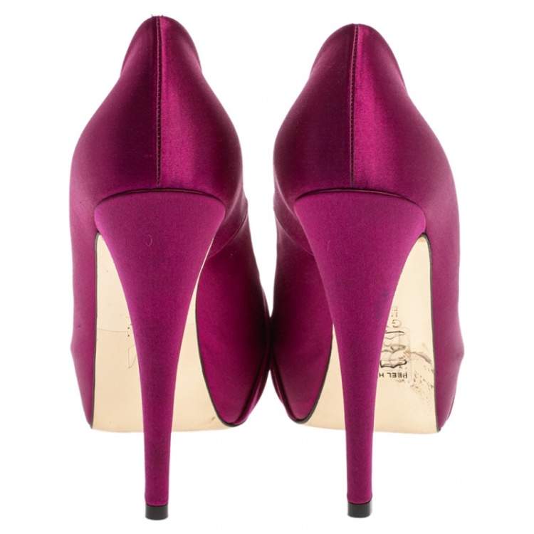 Pre Owned Gina Purple Satin Clair Hoodie Platform Pumps Size 38