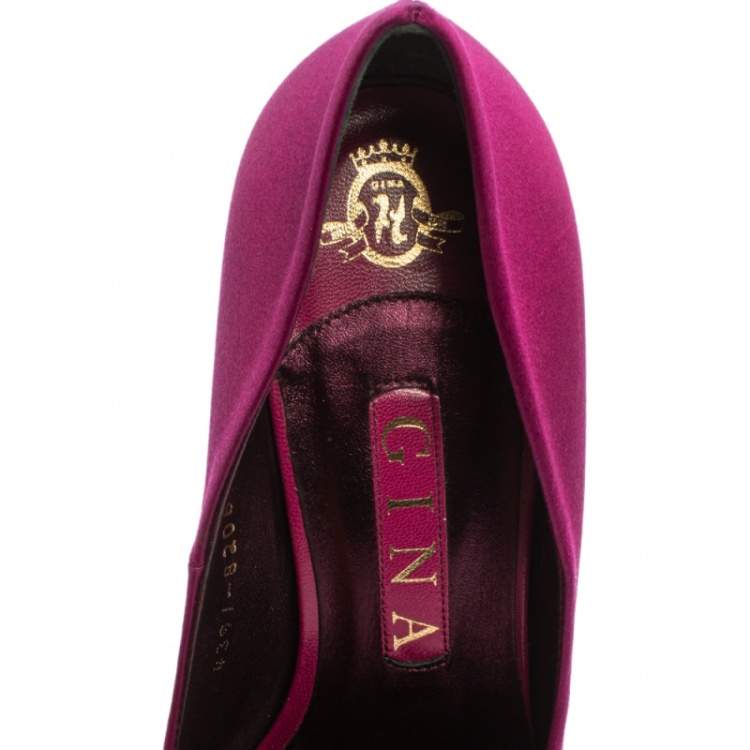 Pre Owned Gina Purple Satin Clair Hoodie Platform Pumps Size 38