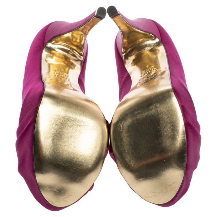 Pre Owned Gina Purple Satin Clair Hoodie Platform Pumps Size 38