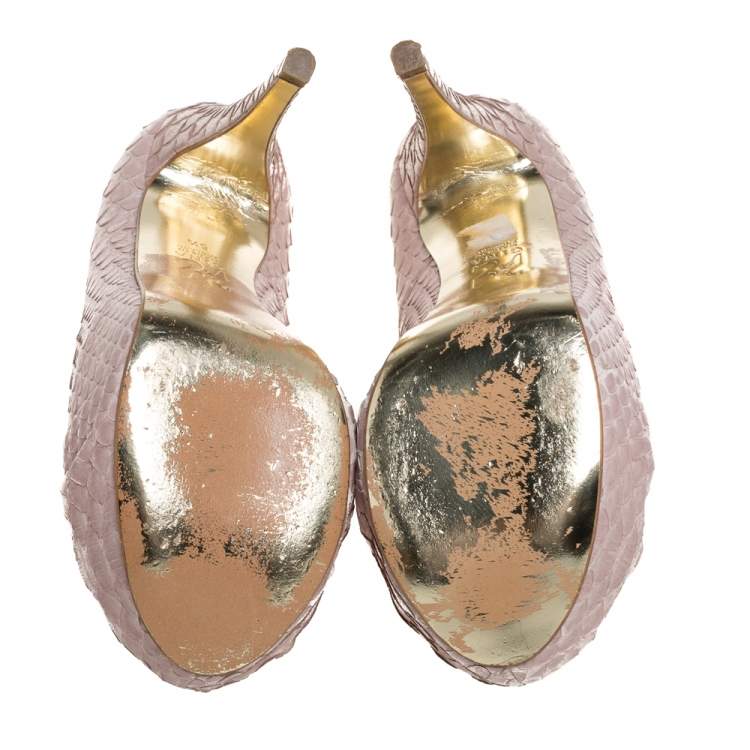 Pre Owned Gina Pink Python Leather Elle Platform Pumps Size 38.5
