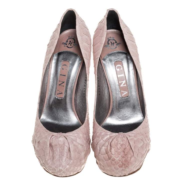 Pre Owned Gina Pink Python Leather Elle Platform Pumps Size 38.5