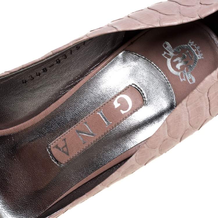 Pre Owned Gina Pink Python Leather Elle Platform Pumps Size 38.5