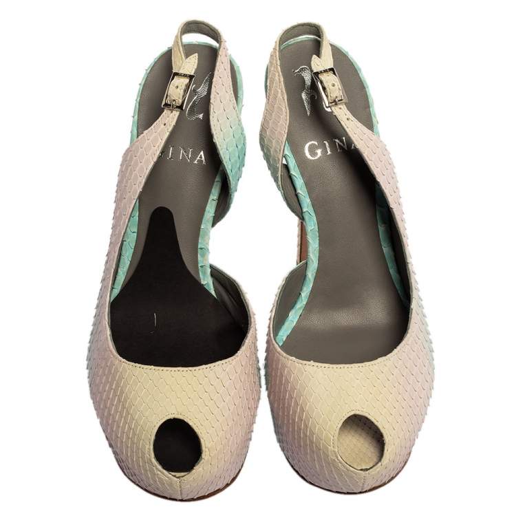 Pre Owned Gina Multicolor Python Leather Peep Toe Slingback Sandals Size 37