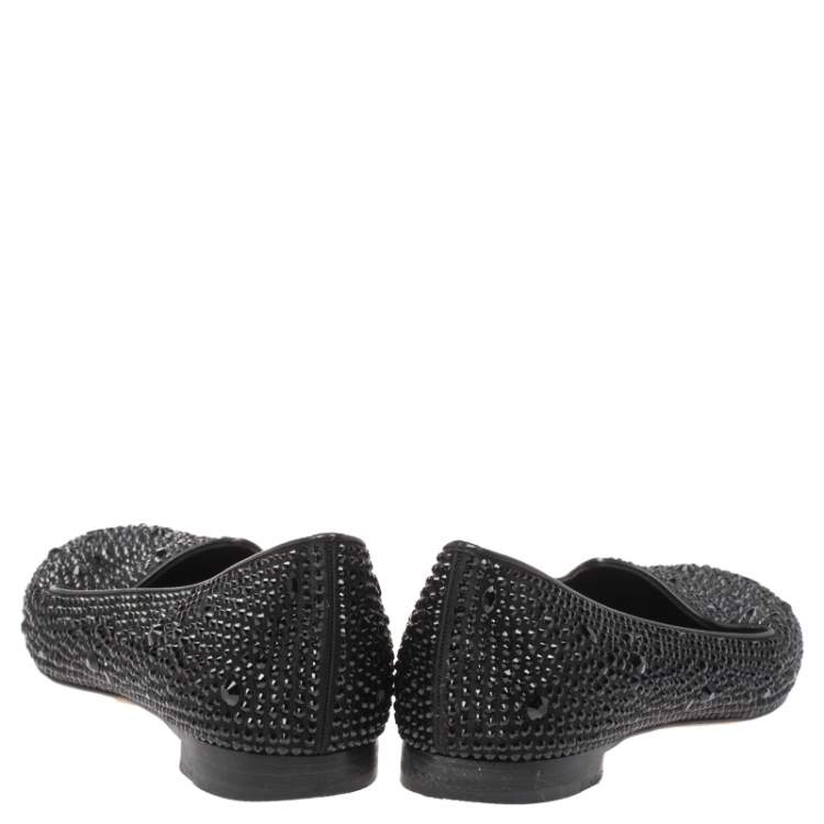 Pre Owned Gina Black Crystal Embellished Satin Ballet Flats Size 37.5