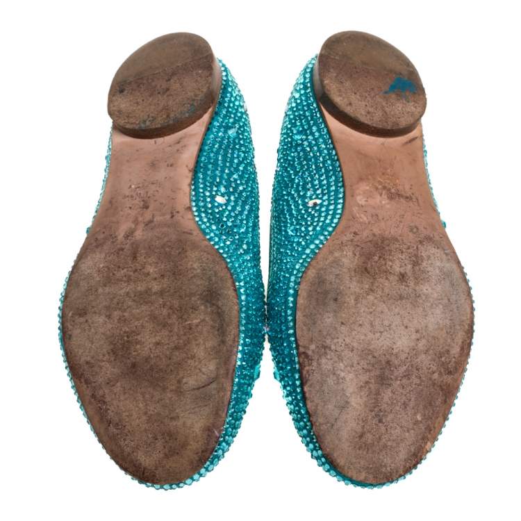 مملوكة مسبقًا Gina Blue Crystal Embellished Satin Smoking Slippers Size 37.5
