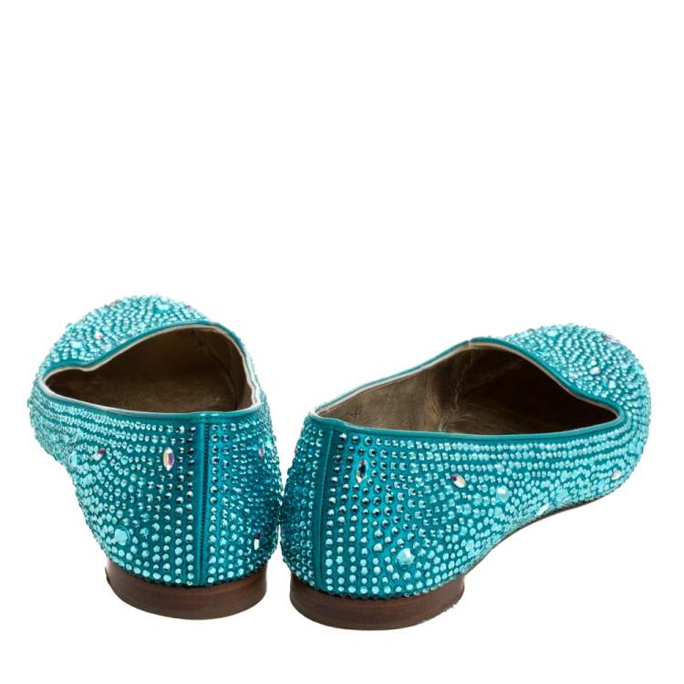 مملوكة مسبقًا Gina Blue Crystal Embellished Satin Smoking Slippers Size 37.5