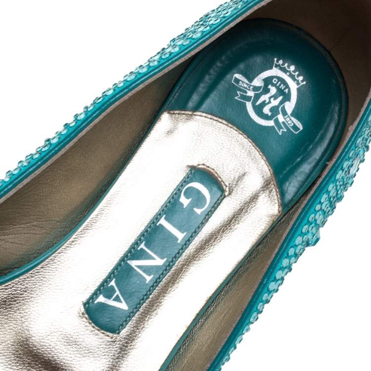 مملوكة مسبقًا Gina Blue Crystal Embellished Satin Smoking Slippers Size 37.5